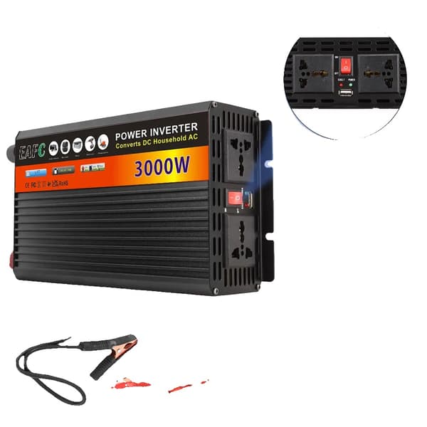 Inverter, 3000W Strømkapacitet, Flere Udgange, Sort