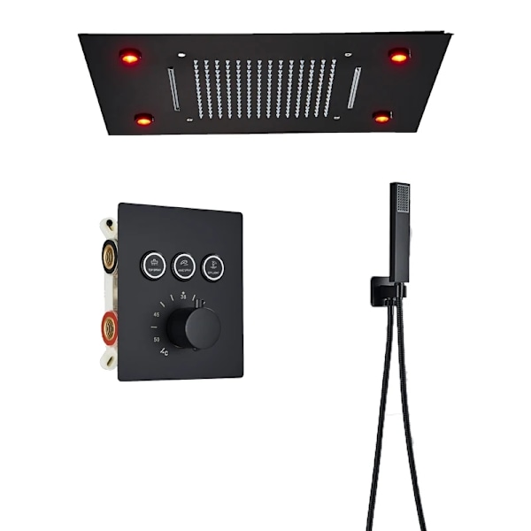 LED Brusearmatur Sæt, Auto-Termostat Kontrol, Nutidig Børstet Messing,mat sort Matte Black matte black