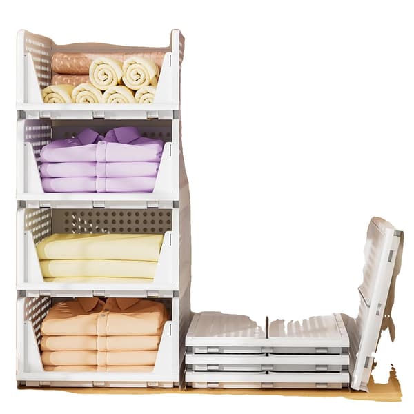 Opbevaringsboks, Stabelbar, Sammenfoldelig, 4Pcs-Beige