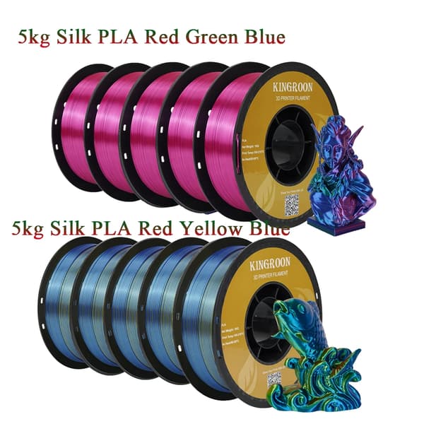 3D Printer Filament, Premium PLA, 1 kg Rulle, 5rød 5blå silke pla