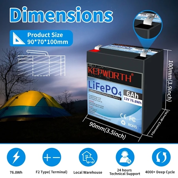 LifePo4 batteri, indbygget BMS, serie eller parallel kompatibilitet., 12V 6AH 12V 6AH 12V 6AH