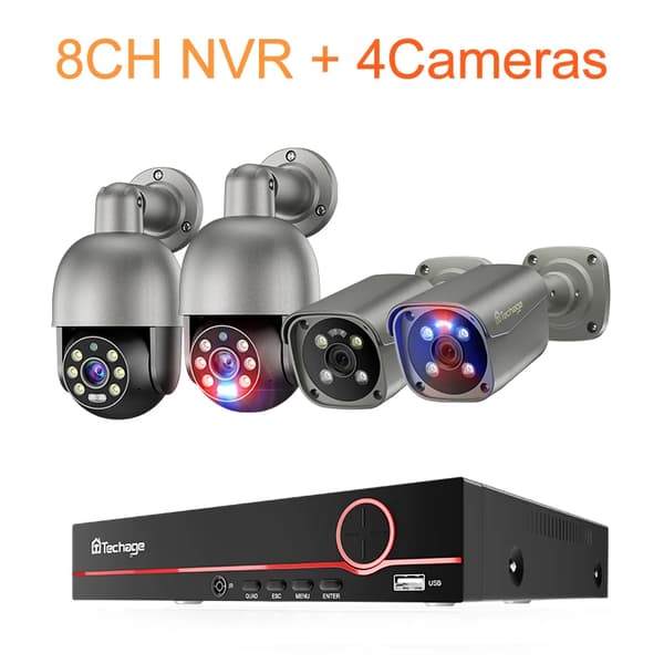 8MP Säkerhetskamerasystem, Nattsyn, AI-detektering, Tvåvägsljud,