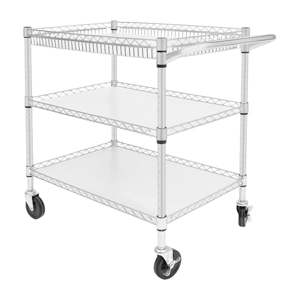 Serveringsvogn, 3 hylder, moderne design, Sølv