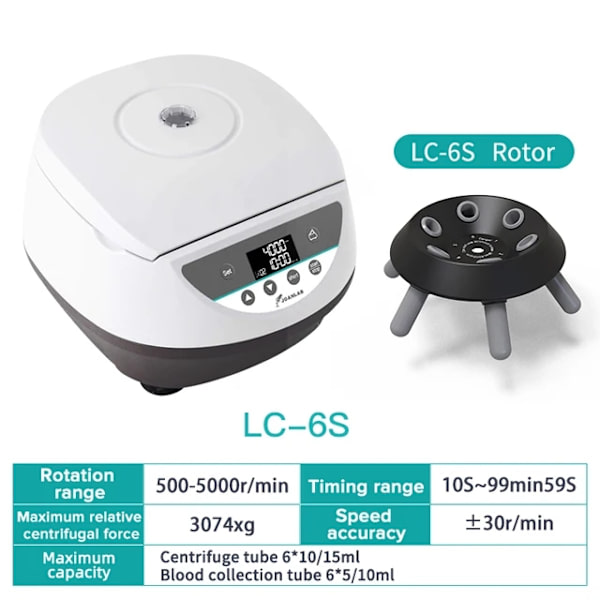 Centrifugemaskine, digital kontrol, flere rørostørrelser, LC-6S, EU-stik LC-6S LC-6S