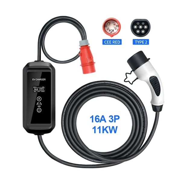 Bærbar EV-lader, Tuya App-styring, Wifi-opladning, F1-11KW, Type2 F1-11KW