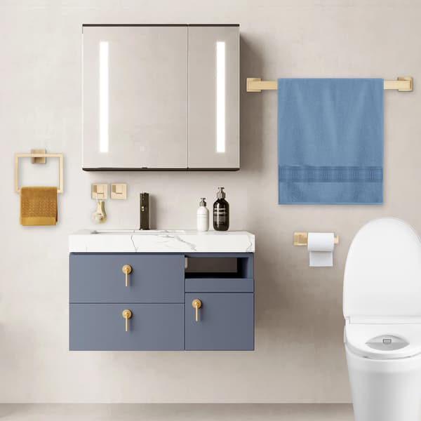 Badrumshanddukshållare Set, Väggmonterad, Modern Design, Guld