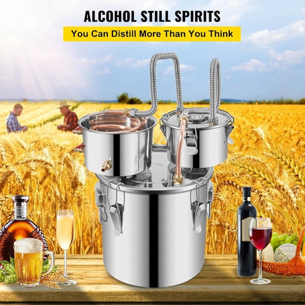 Alkohol Destillationsapparat, 20L, Rustfrit Stål, Cirkulationspumpe, Indbygget Termometer