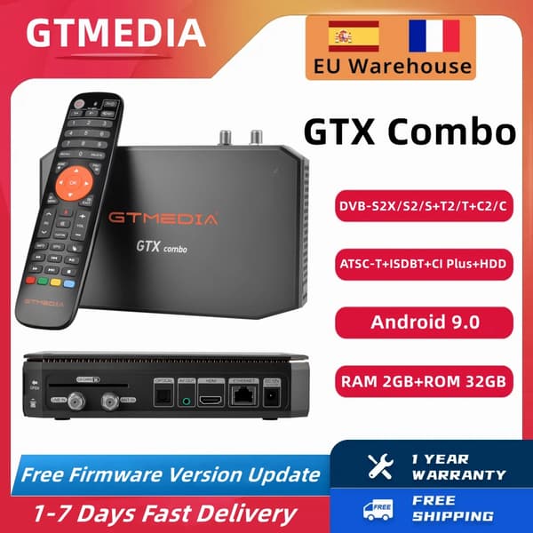 Smart TV-boks, 8K understøttelse, dual DVB og Android-funktionalitet, GTX Combo, EU Stik