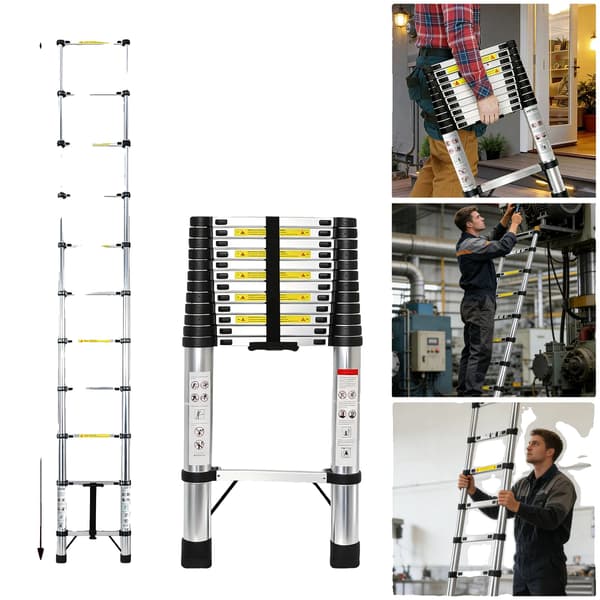 Teleskopstige, Rustfrit Stål, 150 kg Belastningsevne, 3.8m Ingen Krog