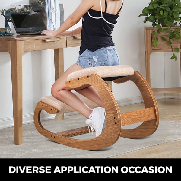 Ergonomisk Knælende Stol - 220 lbs (100 kg) Bæreevne, 5 cm Tyk Pude, 3 Krydsbøjler for Stabilitet Hickory frame