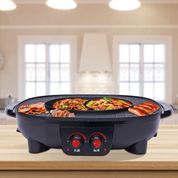 Hot Pot, 2-i-1 Grill, Non-stick Kogeflade, sort