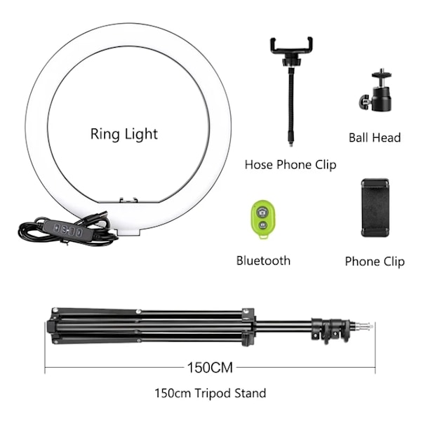 LED Ring Light, 10 tommer i diameter, justerbart stativ, 150cm stativ 150cm tripod