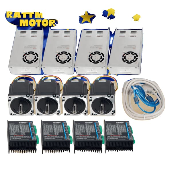 CNC Controller Kit, 4 Akser, Nema34 Steppermotor, 400W 48V Strømforsyning, DC 18-160V Driver, 34HS9801 Motor