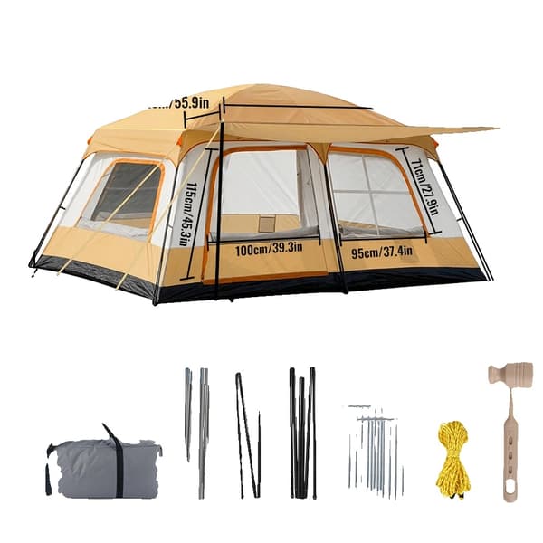 Campingtält, Två Rum, Väderbeständigt, Kaki