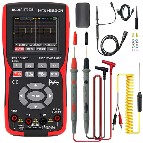 Digital Oscilloskop Multimeter, 2,8 tommer IPS Farve LCD, 10MHz Båndbredde, 48MSa/s Sampling Rate, ZT-702S