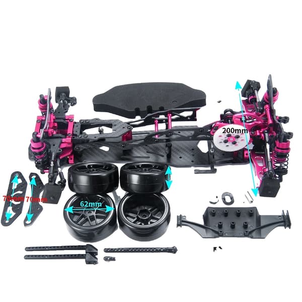 Drift Bil Ramme Kit, Legering & CF Chassis, Bælte Drift, til MR-Pink