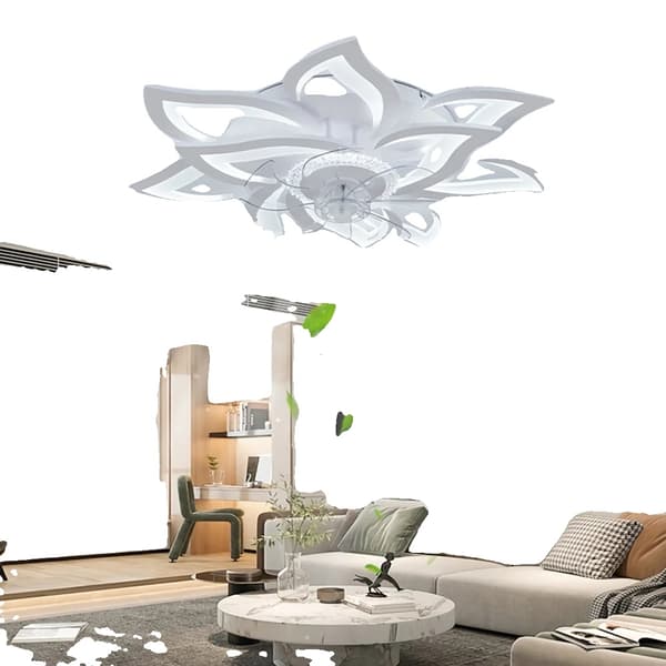 Loftventilator med lys, lotusformet design, 6 hastighedsindstillinger, HVID