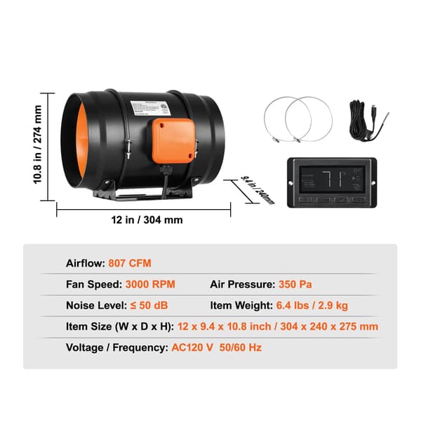 Inline ventilator, stille drift, smarte kontrolfunktioner, EC 8in