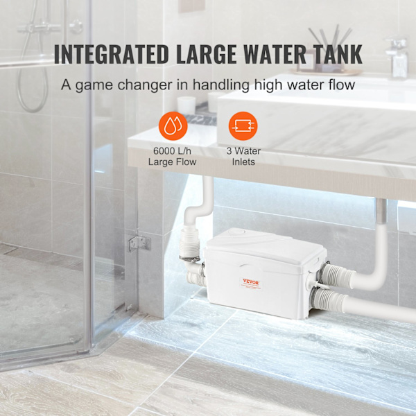 Maceratorpump 350W, hög flödeshastighet 6000 L/h, 23 ft lyfthöjd