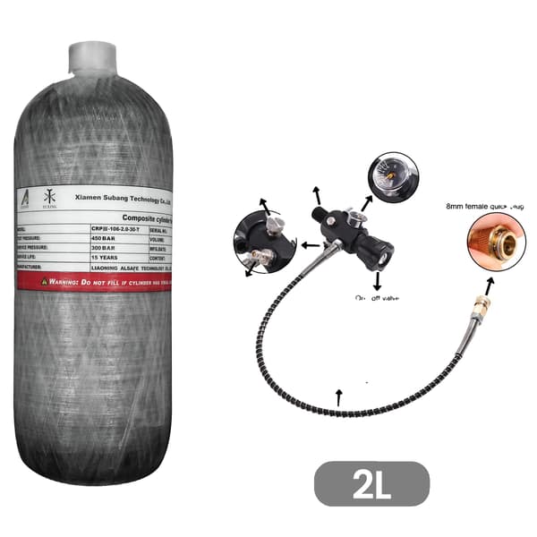 Cylinder, Carbon Fiber Material, 300 BAR Tryk, 2L med ventil