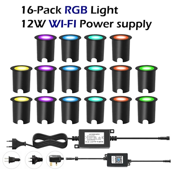 Utomhus LED-däckbelysning, RGB-färgskiftande, WIFI-aktiverad, 16-pack RGB 16 Pack RGB