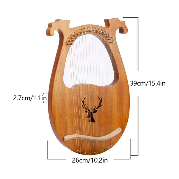 Lyre Harpe, 16 Strenge, Solid Mahogni, Hjortehoved, S