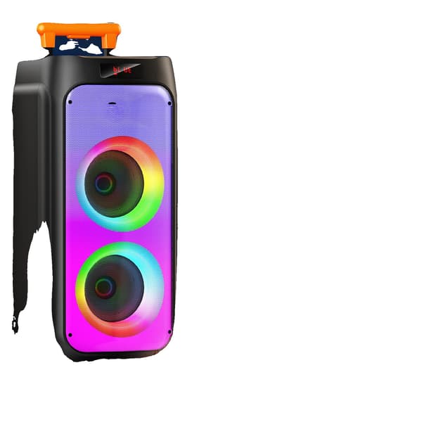 Karaoke-maskin, 30W total effekt, stöder Bluetooth och AUX, 2 trådlösa mikrofoner, uppgraderad subwoofer, 2000 mAh uppladdningsbart batteri