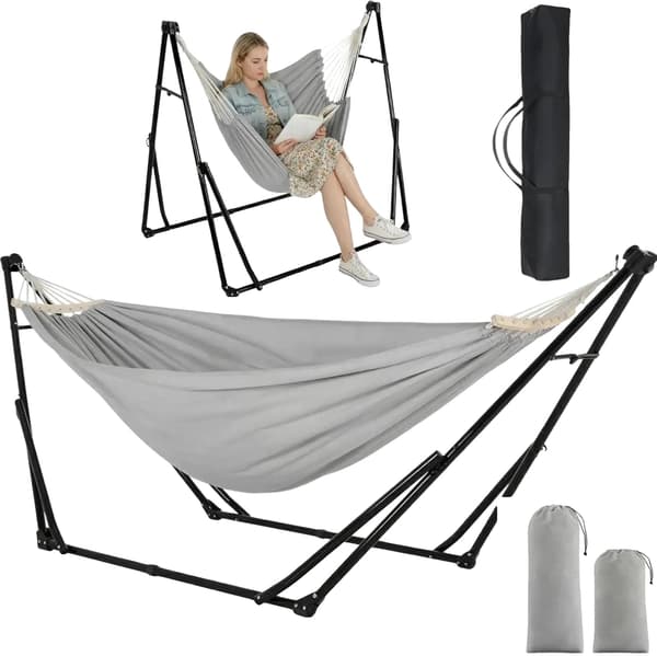 Hængekøje, Sammenklappelig Design, Justerbar Højde, Grå