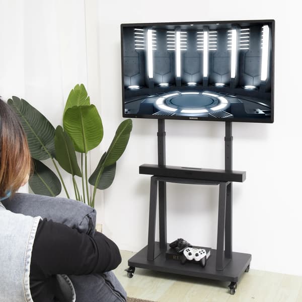 TV-teline, korkeussäädettävä, pyörillä, musta