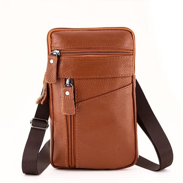 Multifunksjonell skulderveske i skinn for menn, messengerbag, belte, hverdagsveske Black