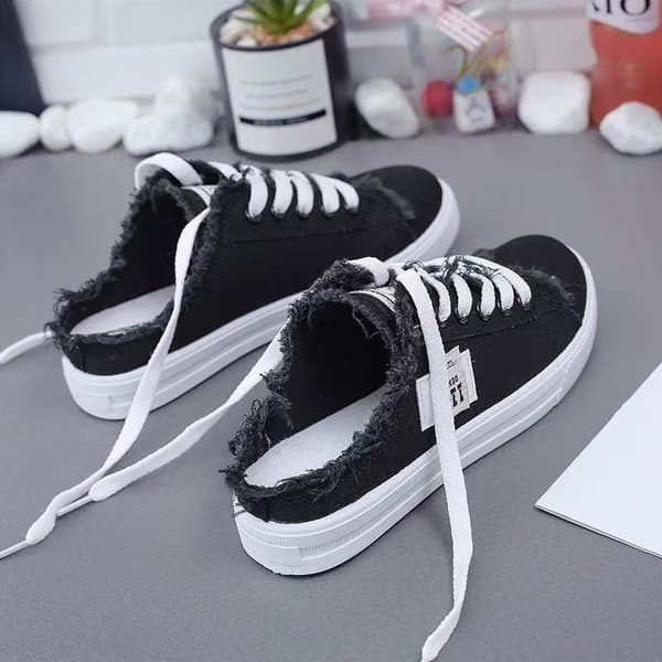 Forår Sommer Dame Lærred Sneaker Lave Denim Sneakers Damer Snørebånd Flade Lærred Board Sko blue 38