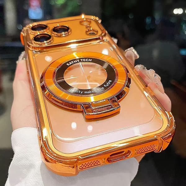 For Magsafe Brakett Stativholder Deksel til iPhone 17 Pro Max Air 16 15 14 Plus Linsebeskyttelsesdeksel til iPhone 11 12 13 Pro Max orange iphone 15 pro max