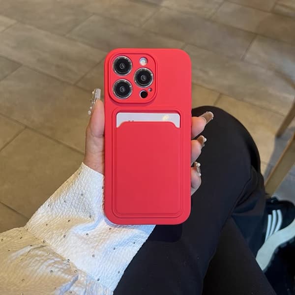 Halkfritt silikonfodral för iPhone med korthållare Red iphone16pro