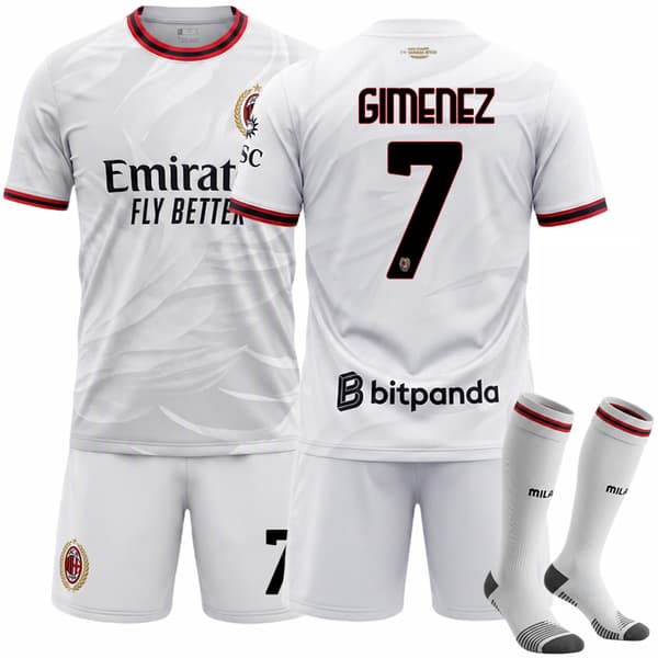 26-27 AC MILAN Udebanetrøje Børnefodboldtøj NR.7 GIMENEZ Trøje Shorts Sæt Drengefodbolduniform Med Strømper 7 26