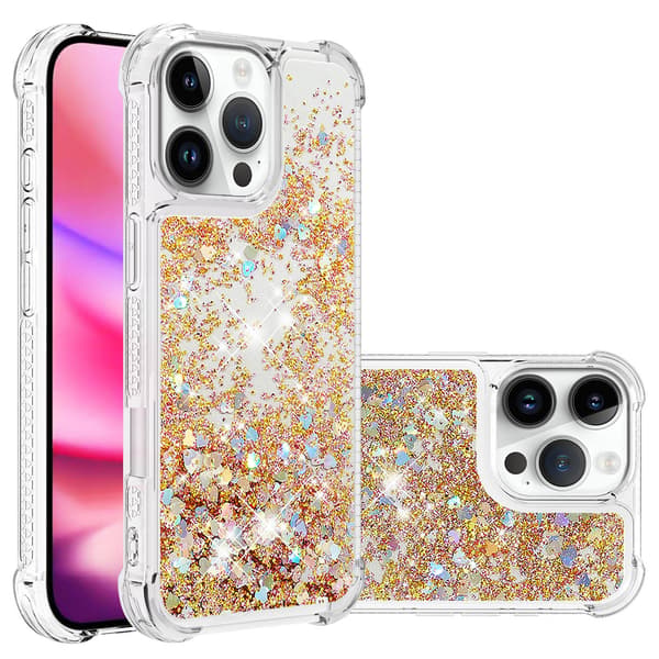 Kompatibel med IPHONE Glitter Flytande Transparent Bling Bling Kristallklar Flytande Snabbrem Silikon Gold 16plus