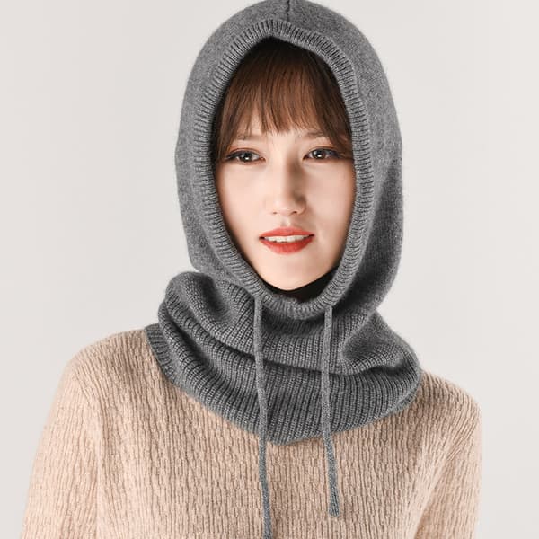 Balaclava hue til kvinder, vinter, kashmir, strikket hue, skimaske, skihue til udendørs brug Light Grey Adjustable