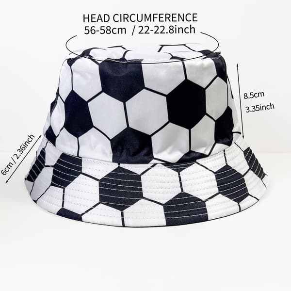 Unisex Fodboldprint Lærred Solhat Strandhat Fiskerhat White 56-58cm