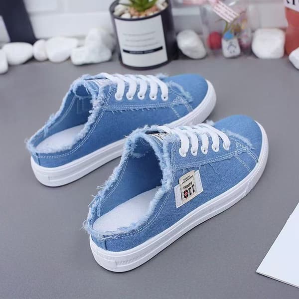 Forår Sommer Dame Lærred Sneaker Lave Denim Sneakers Damer Snørebånd Flade Lærred Board Sko black 39