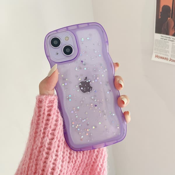 Fodral kompatibelt med iPhone Glitter Stars Wavy Edge TPU-skydd Flerfärgad Purple 13mini
