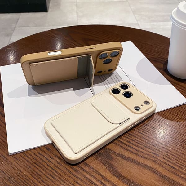 Kortholder Lomme Pung Etui til iPhone 17 Air 16 E 15 14 12 13 Mini 11 Pro Max Plus Stødsikkert Lædercover white iphone16plus