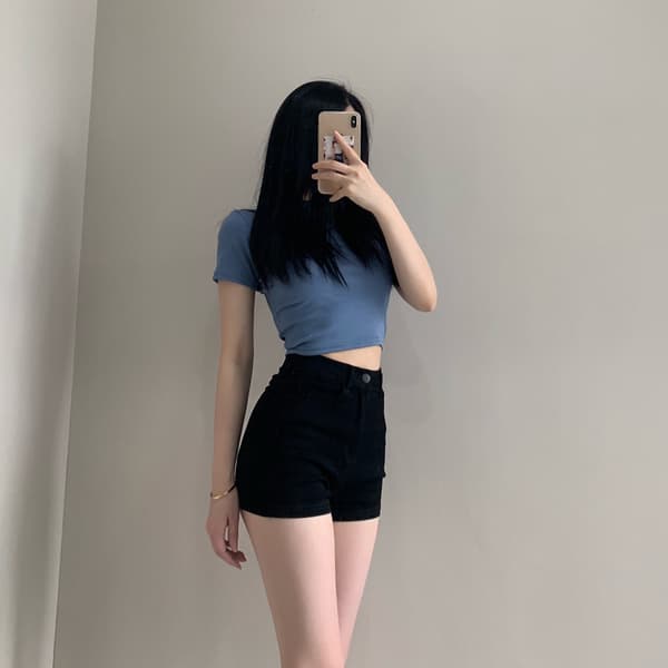 Jeansshorts för kvinnor Sommar Harajuku Hög midja Elastiska Jeansshorts Deep Grey L