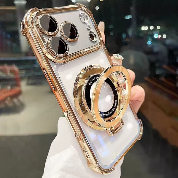 För Magsafe Fäste Stativ Hållare Fodral för iPhone 17 Pro Max Air 16 15 14 Plus Linsskydd för iPhone 11 12 13 Pro Max gold iphone 11
