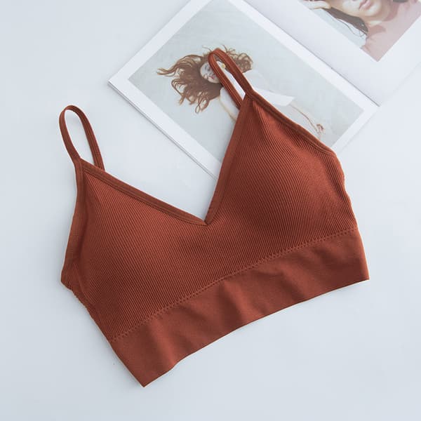 Sømløs vest lingeri til kvinder ensfarvet mode stribet V-hals crop top bh push up bh behagelig top sugar one size