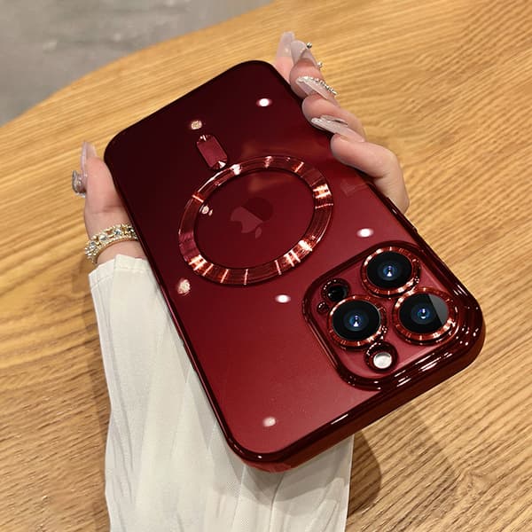 IPhone 17 16 15 14 13 12 11 Pro Max Cover med magnetisk kompatibilitet med linsebeskyttelse Red iphone12