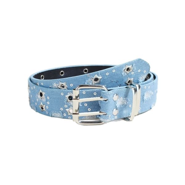 Punk Style Stjerne Dobbeltbrystet Bælte Denim Hiphop Udhulet Stift Spænde Bælte Deep Blue 105 CM