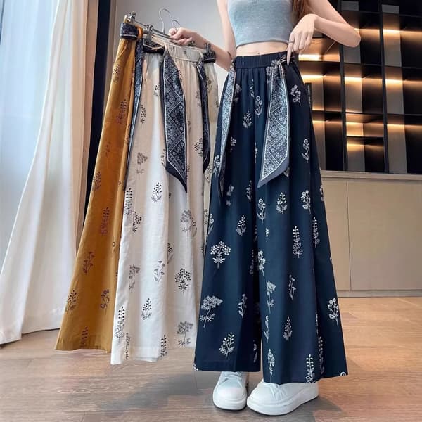 Kvinders Retro Komfortable Bukser Trykt Tynd Kontordame Mode Ny Ankomst Trendy Åndbar WHITE M