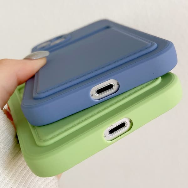 Luksuriøst mykt silikonlommebokdeksel til iPhone 17 Air 16 15 14 Plus 13 12 11 Pro Max Støtsikkert kortholderdeksel Deep Blue iphone 16plus