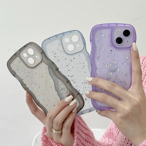 Fodral kompatibelt med iPhone Glitter Stars Wavy Edge TPU-skydd Flerfärgad Black 11 pro max