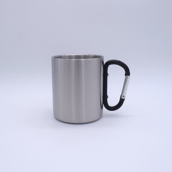 Kaffemugg i rostfritt stål med dubbelvägg och lila handtag - Hållbar och glansig Black 220ml