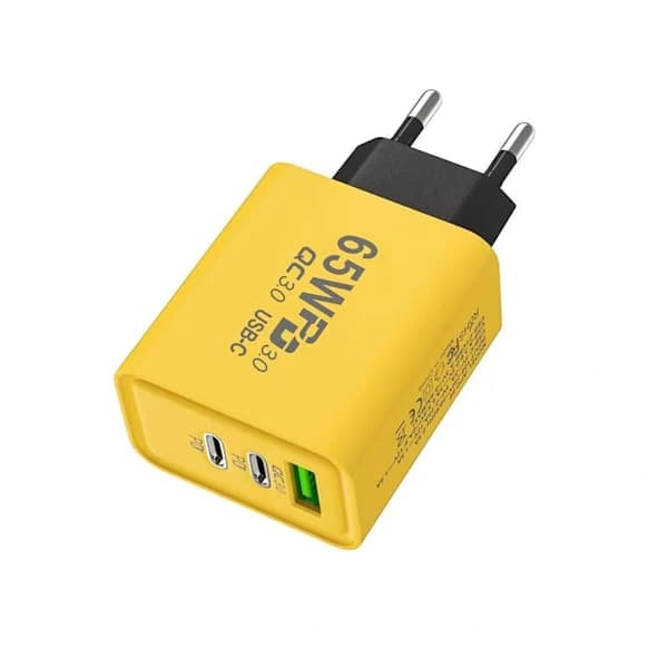 65W USB C-laddare Snabbladdning EU-kontakt PD USB-C Typ-C Snabbladdning Gul EU 65w